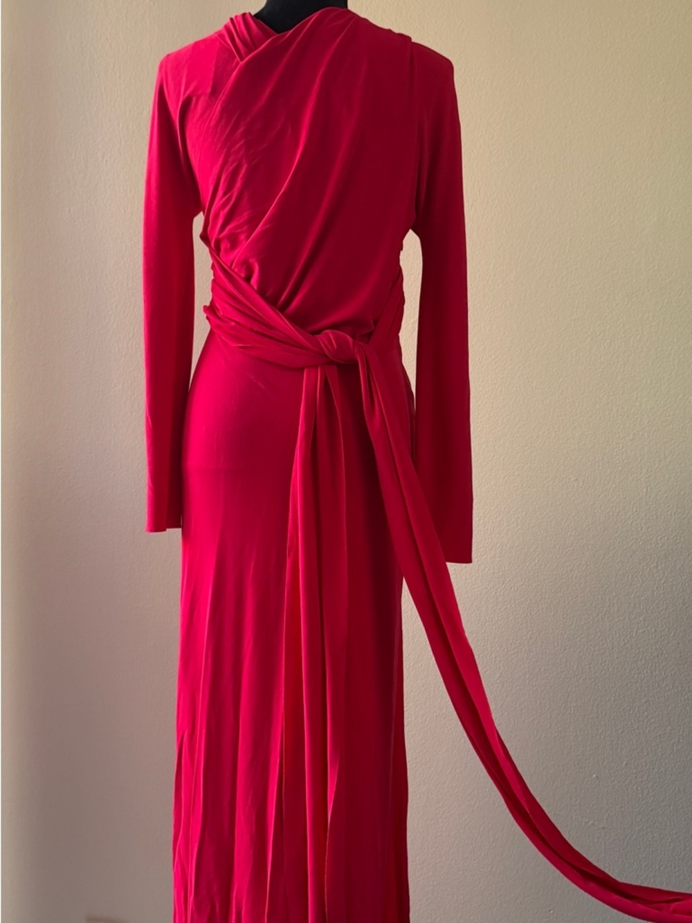 Lanvin Hot Pink Twist-Waist Long Sleeve Maxi Dress